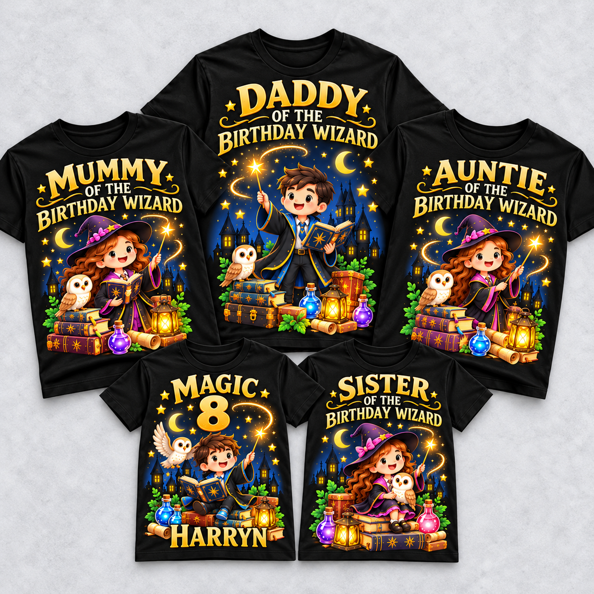 Wizard birthday family matching T-shirts