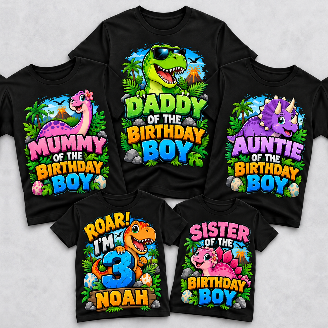 Personalised Dinosaur Birthday Family Matching T-Shirts