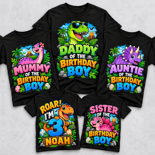 Personalised Dinosaur Birthday Family Matching T-Shirts
