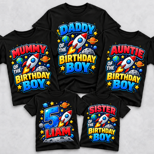 Personalised Space Birthday Family Matching T-Shirts