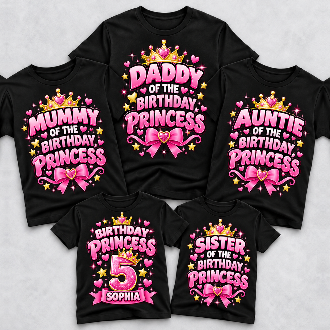 Personalised Princess Birthday Family Matching T-Shirts