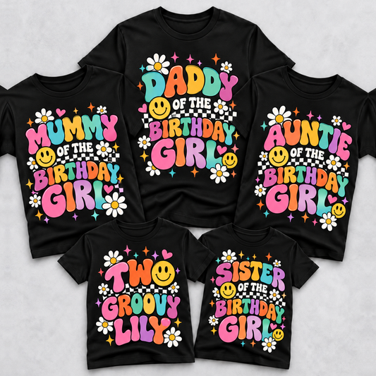 Personalised Groovy Birthday Girl Family Matching T-Shirts