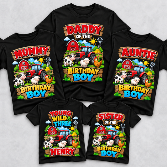 Personalised Farm Birthday Family Matching T-Shirts