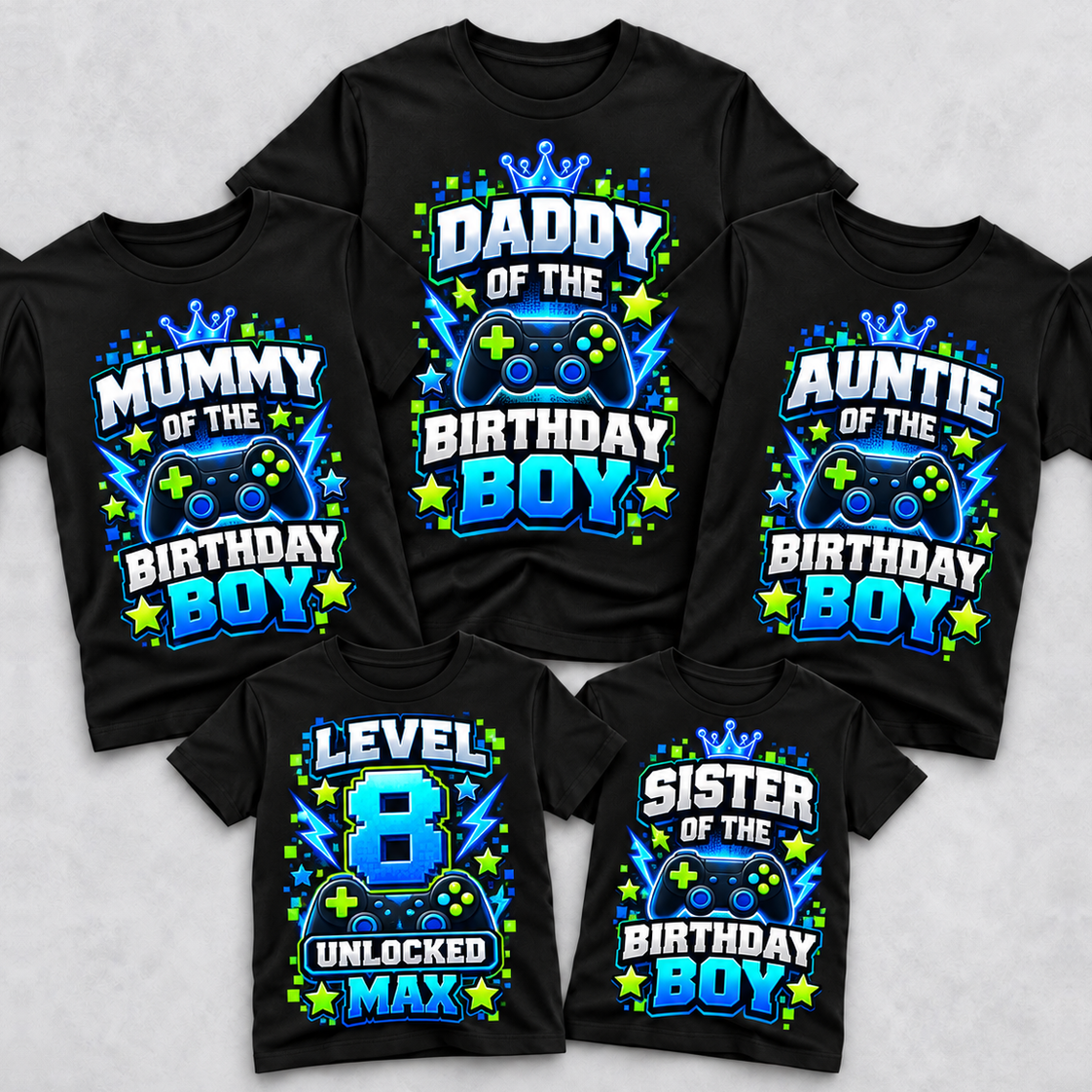 Personalised Gaming Birthday Family Matching T-Shirts
