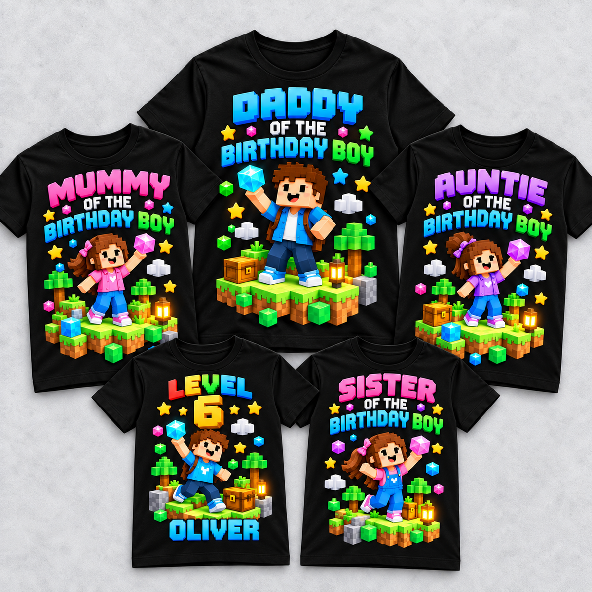 Pixel Block birthday family matching T-shirts