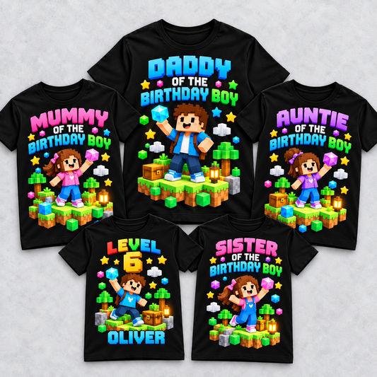 Pixel Block birthday family matching T-shirts