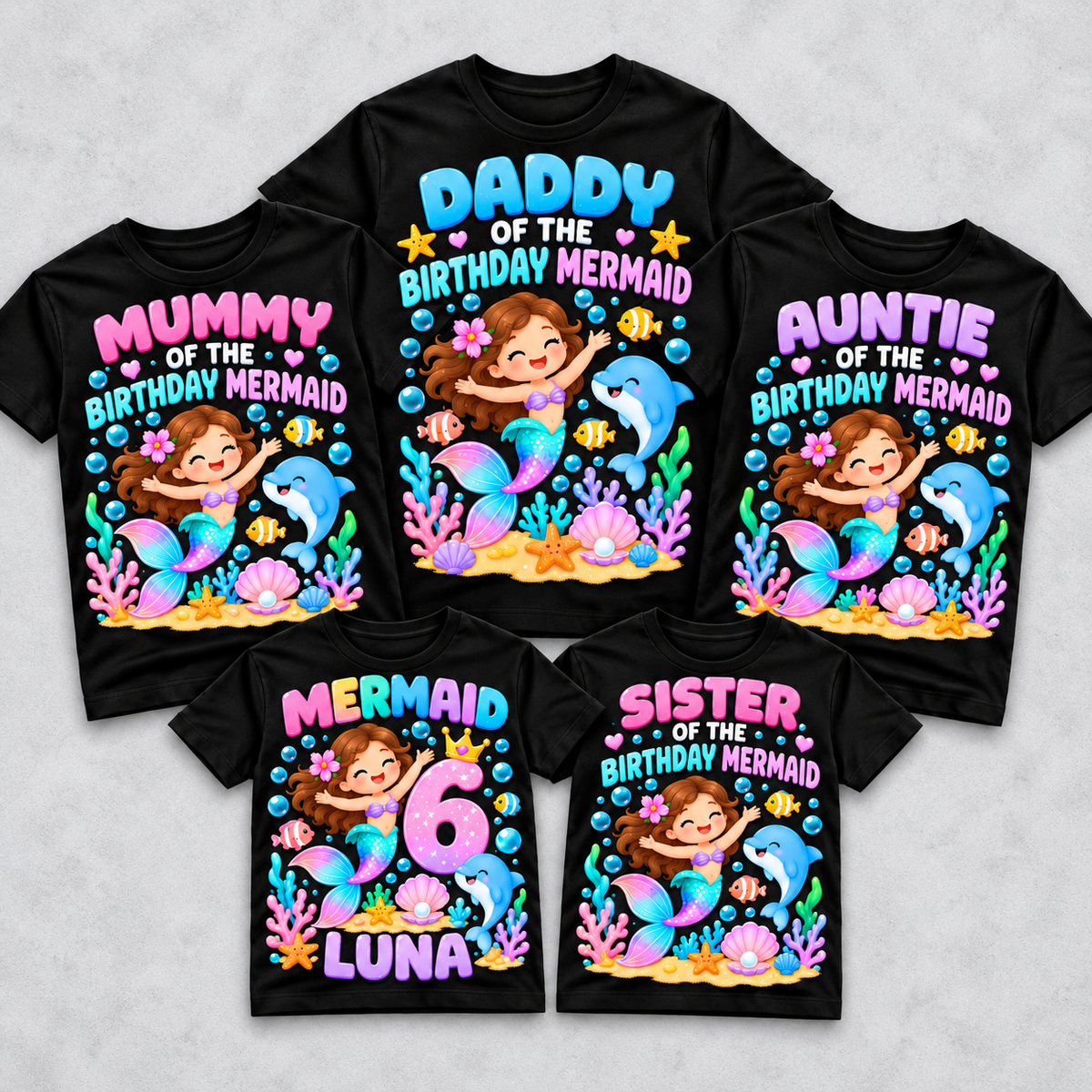 Mermaid birthday family matching T-shirts