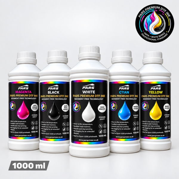 Pars Premium DTF Ink Complete Set – CMYK + White (5 × 1L)