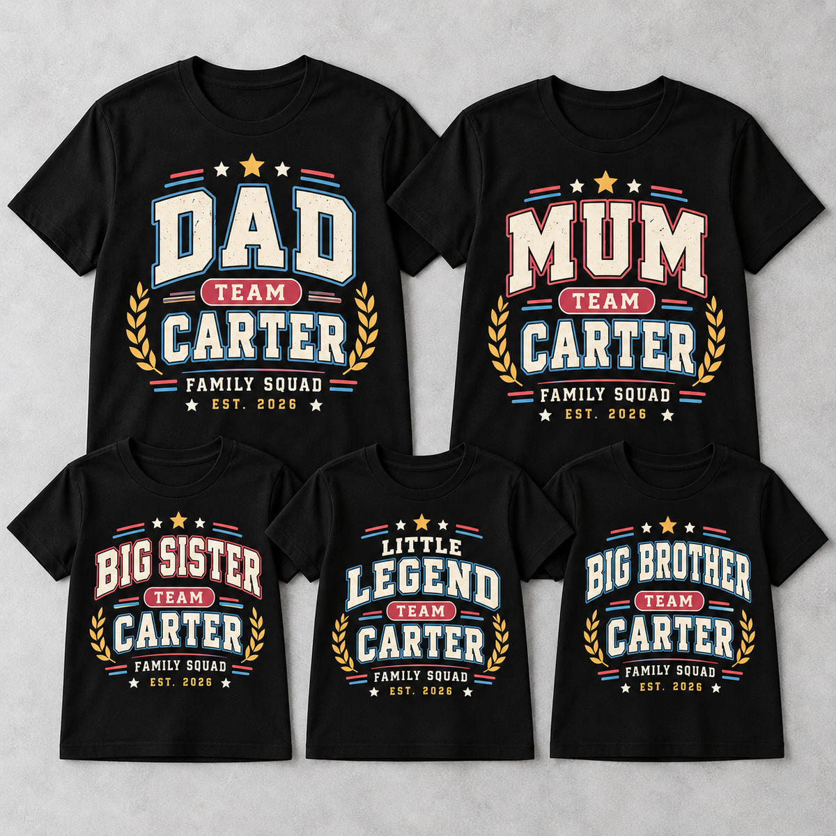 Personalised Family Squad matching T-shirts