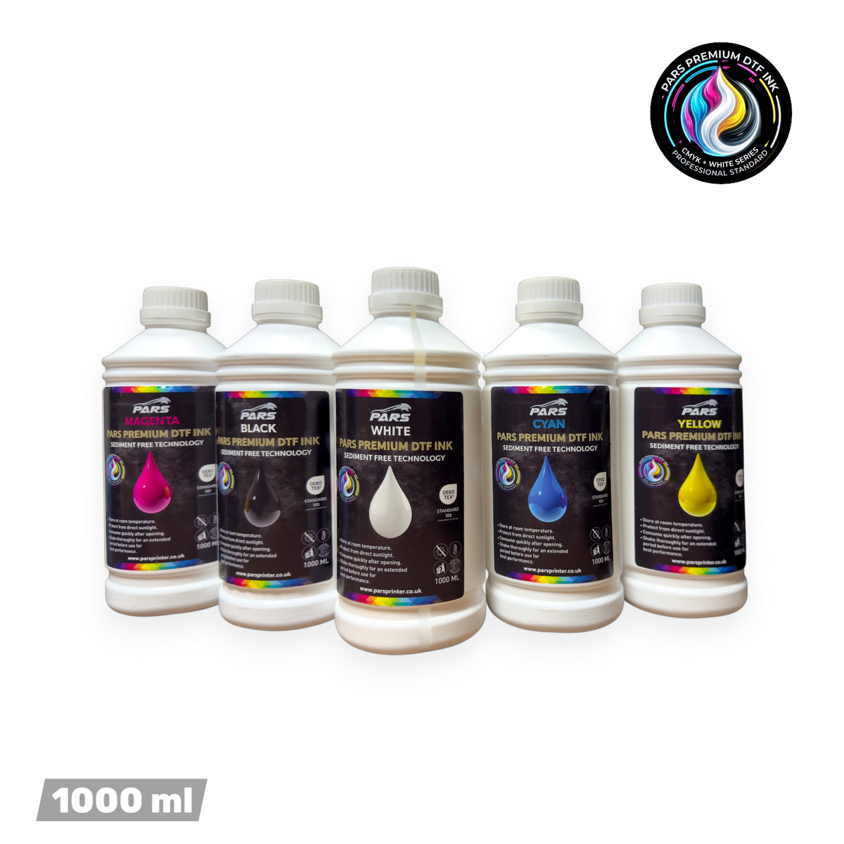 Pars Premium DTF Ink Complete Set – CMYK + White (5 × 1L)